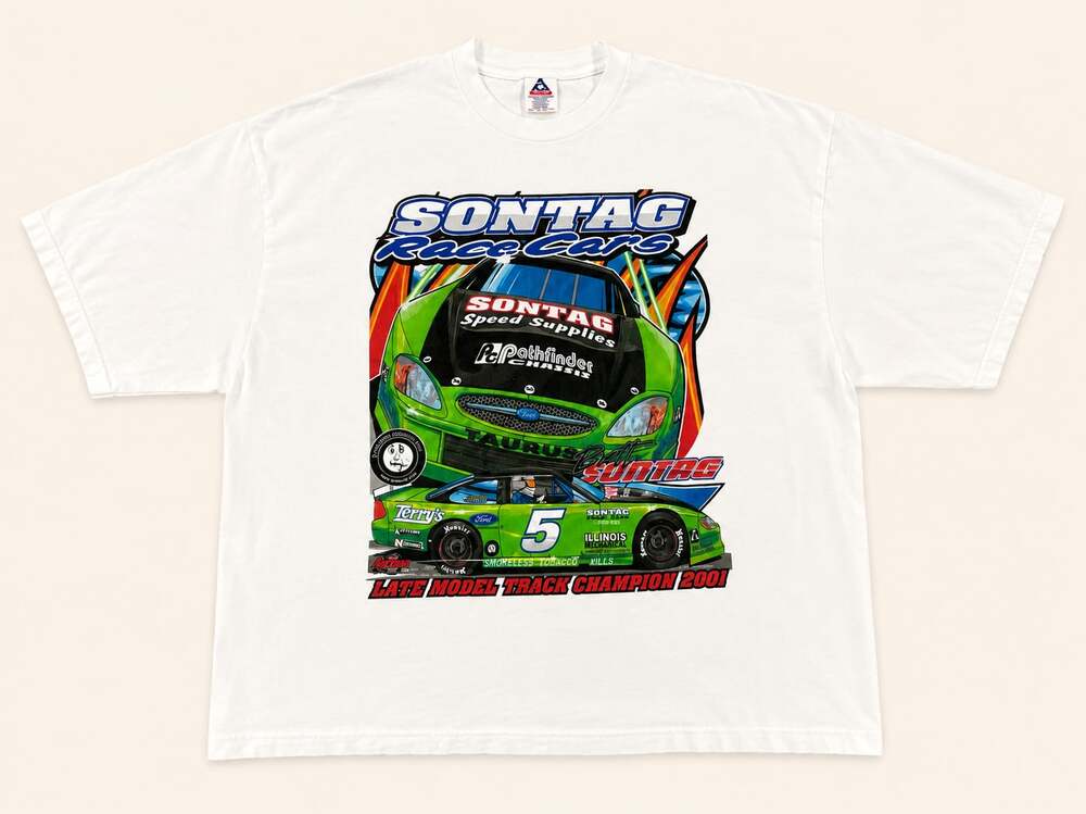 Vintage 2001 Sontag Race Cars Y2K Motorsports Graphic Tee 4XL Double Sided